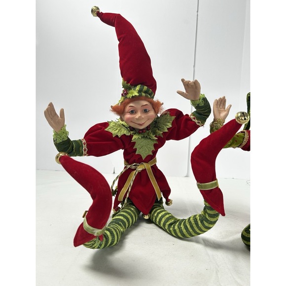 VTG Lot Of 2 Mark Roberts 32" Posable Christmas Fairy Jingle Bell Elves - Picture 2 of 10